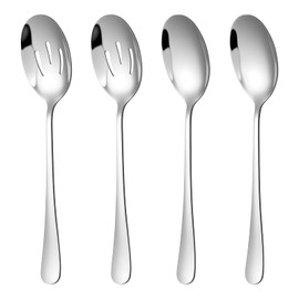 Oruola 4pcs Metal Spoons Cooking,Stainless Steel Spoons for Cooking,Stainless Steel Serving Spoon Include Solid & Slotted Serving Spoon,Durable Kitchen Utensils,Easy to Clean,Dishwasher Safe,Silver