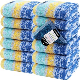 SEMAXE Washcloths with Hanging Loops and Smart Tags, 100% Cotton Wash Cloths Set of 12, Hotel & Spa Quality, Gift Box Packaging, 13" L x 13" W, Colorful Towel Starry Sky