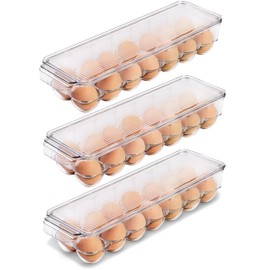 Utopia Home Egg Container With Lid and Handle for Refrigerator - Pack of 3 - Clear Stackable Egg Holder for Kitchen Storage and organization
