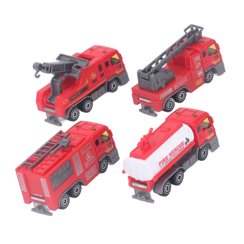 4Pcs 1: 32 Fire Truck Toy Set High Simulation Pull