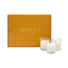 Hosley Set of 12 Ivory Unscented Votive Candles 12 Hour Burn Time Hand-Poured Wax in Clear Glass Holders Long-Lasting, Smokeless Candles for Weddings, Home Décor, Spa & Events.