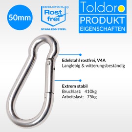 Toldoro Niro AISI 316 V4A Stainless Steel Snap Hook 50-120 mm Niro - Various Sizes and Quantities Available - Snap Hook Fire Brigade Carabiner Carabiner without Eye