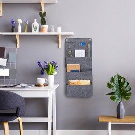 Relaxdays Hanging Organiser, Set of 2, 4 Compartments, 2 Hooks, H x W: 65 x 30 cm, Bathroom, Hallway, Office, Organiser for Hanging, Felt, Grey