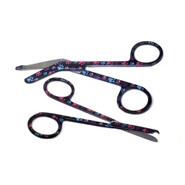 Nurse Bandage Scissors 5.5" + Suture Stitch Scissors 4.5" Set of 2 Stainless Steel Shears to Use for Self Adhesive Wrap & Suture Removal, First Aid, EMS Training, Pet Paws Print (Black Multi Paws)
