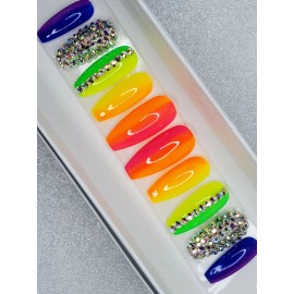 nailed by rachel Neon Rainbow bling nails crystal pride set Press On nails diamond long coffin