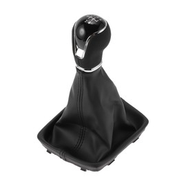Partuto 5 Speed Manual Gear Shifter Knob with Cover - Car Shift Lever Knob with Cover - for Seat Leon 2012-2020 Plastic Faux Leather Black - 1 Pc