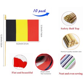 10 Pack Belgium Flags - Handheld Flag- 5x8 in,Belgian Mini Flag. Suitable For Party Decorations, Store Displays, Bar Decorations And National Day Parades. (Belgium)