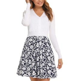 Enjyam Women's Bolero Jacket Long Sleeve Short Cardigan with Button Elegant Soft Jacket V Neck Shoulder Jacket for Dress, White+Black, m