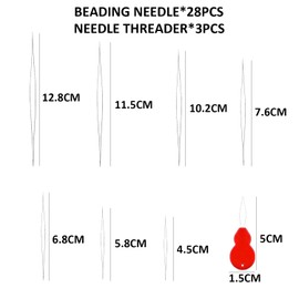 28 Pearl Needles,Beading Needles,Threading Bead Helper,Beading Assistant,Sewing Needle Set with 3 Red Gourd-Shaped Needle Threaders,Suitable for Handicraft Making, Bracelet DIY