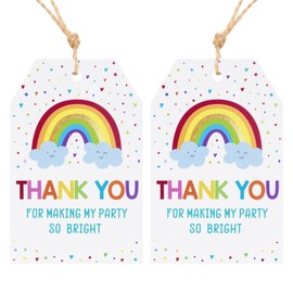G2PLUS Thank You Party Favors Tags, Thank You Gift Tags with String, 50 PCS Rainbow Thank You Tags, Thank You for Making My Party so Bright Tags for Birthday Party Wedding Baby Shower Favors Decor