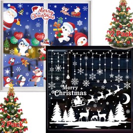 (2 Pack, 18 Sheet) Tomario 377 Large Christmas Window Clings Stickers, 2024 Reusable Christmas Decal Double-Side with Snow Flakes Pattern for Xmas Decoration Home Bathroom Office