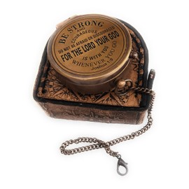 Be Strong & Courageous Brass Compass | Engraved Religious Joshua 1:9 Quote Birthday Gift, Baptism Confirmation Gifts idea for Boy Girl Men Women (Be Strong & Courageous)