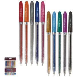 Shine Sparkle Glitter Gel Pens, MULTICOLOUR, Pack of 10, Fine Point (0.7mm), Perfect for Colouring Doodling Drawing Sketching, iZOFAX Black Ball Pen