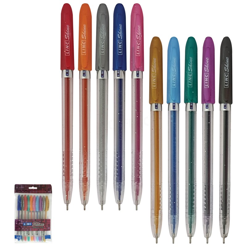 Shine Sparkle Glitter Gel Pens, MULTICOLOUR, Pack of 10, Fine