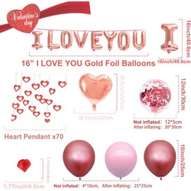 Romantic Valentine's Day Decorations Set - Heart Shaped and 'I LOVE YOU' Foil Balloons, Pink & Rose Gold & Confetti Latex, Pendants, and Rose Petals for Wedding Propose Party Favors