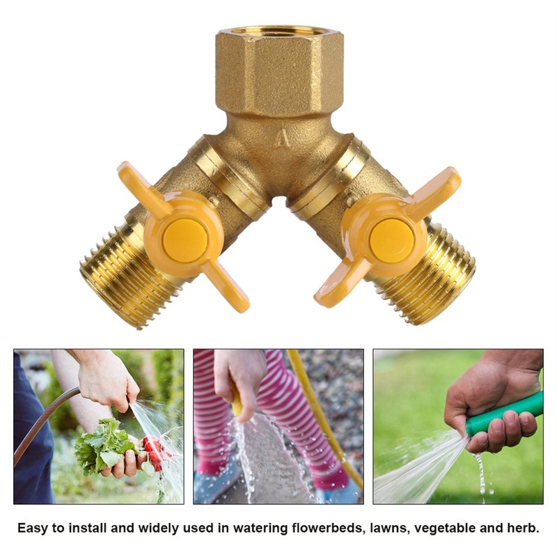 G1/2 Brass Garden Irrigation 2 Way Double Tap Hose Adapter