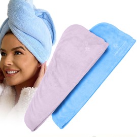 2 Packs of Women's Coral Fleece Super Absorbent Ultra-fine Fiber Quick Drying Thick Shower Cap and Hair Towel (Light Purple+Sky Blue, One Size)