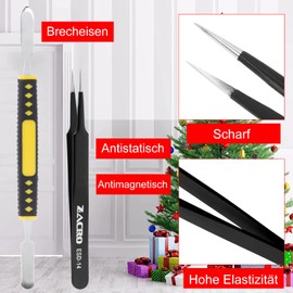 Zacro ESD, 7 pieces, anti-static, stainless steel, tweezers, precision anti-static repair, for computer electronic repair, jewellery, laboratory and precision work