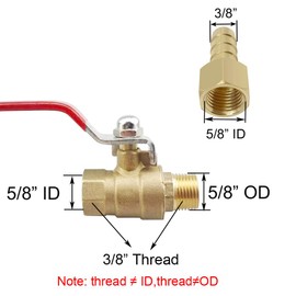BesNPT Brass 3/8" NPT Shut-Off Ball Valve with 3/8" Hose Barb Fittings