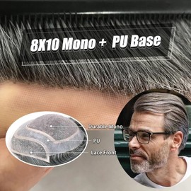 Hombres Pelucas de cabello humano n.° 1B50, tupé for hombres, pelucas masculinas ondas finas, sistema reemplazo Postizo