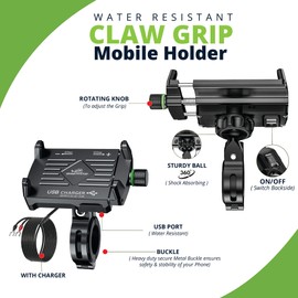 GRAND PITSTOP Bike Phone Mount Holder, Camera Friendly, Aluminum Motorcycle Phone Mount, Handlebar Mounted Cell Phone Holder for Bike, 360° Rotation, Universal Phone Mount for 4.5-7 Inch Phones Black