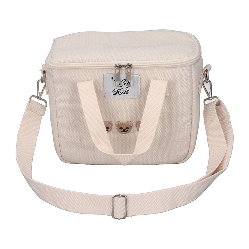 Insulated Lunch Bag Embroidered Bear Waterproof Leakproof Adjustable Straps Lunch