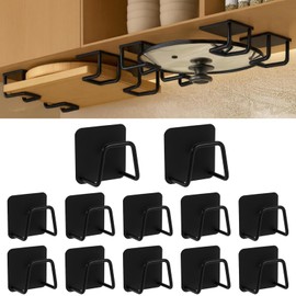 YCQDDA Under Cabinet Cutting Board Holder – 12 Pack Pot Lid & Chopping Board Organizer Rack, Stainless Steel Adhesive Storage for Kitchen Cabinets & Counter, No Drilling Required (Black)