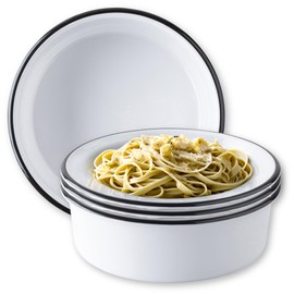 Tablecraft Melamine Dinner Pasta Bowls, Coupe, Vintage Inspired White with Black Rim Heavy Duty Break Resistant Premium Commercial Foodservice Restaurant Hospitality Use, 10.1" Round, 4.25 Qt, 4 Pcs