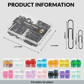 NEEWAY Colorful Paper Clips Assorted Sizes, Small and Large Paperclips, 210 Count, 3 Pack of 70 (Black)