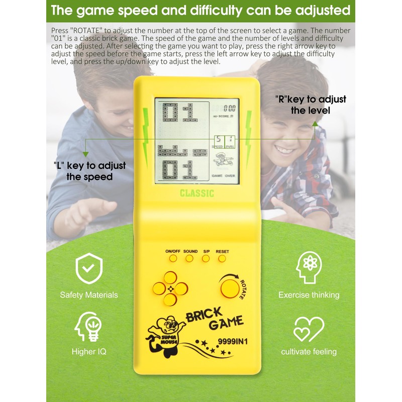 HLF 3.5-inch Large Screen Retro Brick Game Console - Built-in
