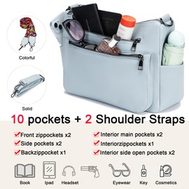 YZAOLL Large Crossbody Bags for Women Vegan Leather Tote with Adjustable Wide Strap Water-resistant Work Purse with 10 Pockets Blue