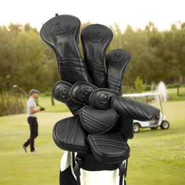 Golf Mallet Putter Head Cover Magnetic Closure Heel-shaft Club Protector Classic Black PU Leather