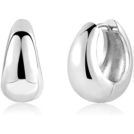 Huacan Women's 925 Silver Chunky Hoop Earrings 18K Gold-Plated Cartilage Stud Earrings for Women and Girls, Sterling Silver
