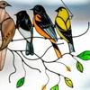 Stained Birds-On-A-Wire Window Panel Hanging Suncatcher Ornament Gifts, Home Decor