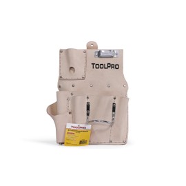 ToolPro 8 Pocket Top Grain Leather Drywall Pouch - Right Handed, Professional Drywall Tool Pouch