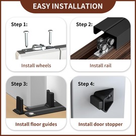 SongYung Heavy Duty Bypass Sliding Closet Door Track Hardware 72", 6 FT Aluminium Pocket Door Track Rail Set, Smoothly and Quietly, for 2 Door System,Black