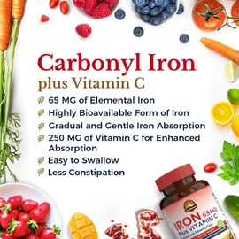 Vitalitown Iron Supplement for Women Men, High Potency 65mg Iron, 60 Tabs