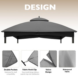 EasyLee 10x12 Replacement Canopy Top Cover for Lowe's Allen Roth GF-12S004B-1 Gazebo with T-Hook,Gray