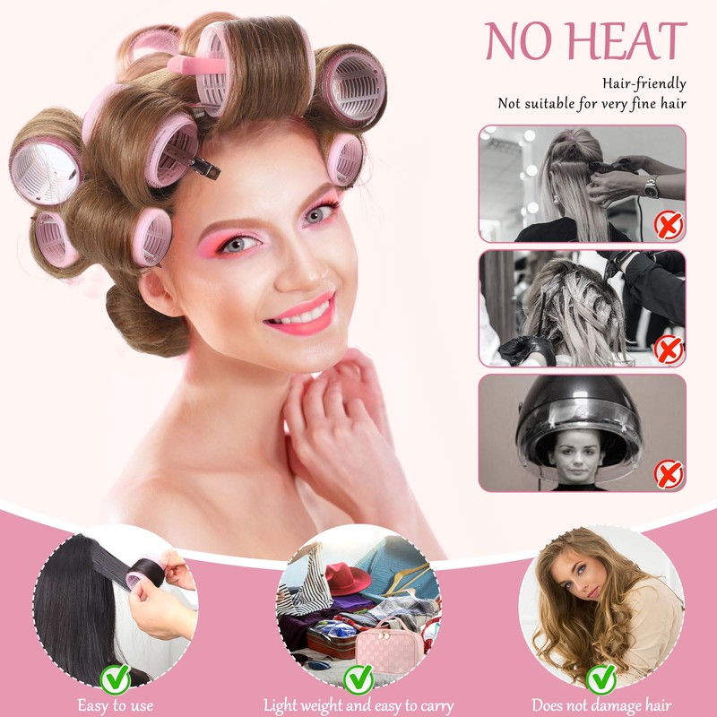 Obeoby 4 Sizes Hair Rollers with Gift Makeup Bag, Rollers