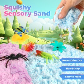 FIIOEOY Garden Sensory Bin, Play Sand Art Kit with Sensory Sand, Flower Garden Building Toy, Insect Figure & Gardening Tools, Sandbox Birthday Gift for Kids 3 4 5 6 7