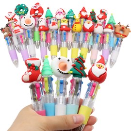 ZOCONE 20 Pcs Christmas Multicoloured Pen 4 in 1 Retractable Cartoon Ballpoint Pens Multi Coloured Pens All in One, 0.5MM Christmas Fun Pens 4 Color Animal Multi Colour Pen for Party Bags Fillers