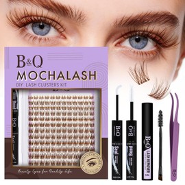 B&Q Pestañas Postizas Kit Completo Marrones Mochalash 01 Extensiones de Pestañas de Racimo Curvatura C de 8-16 mm b&q lashes Completo con Efecto Wispy para Pelo Claro/Oscuro (Set Mochalash 01)