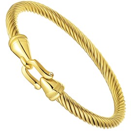 Stainless Steel Twisted Cable Wire Bracelets, Cable Bangle Bracelet for Women, Twisted Cable Cuff Bracelet Jewelry Gifts (Gold)