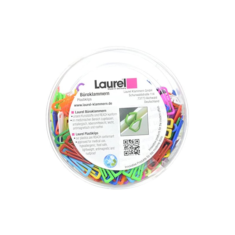 Laurel Plastiklips Reusable & Recyclable Paperclips - Assorted 25mm Tub