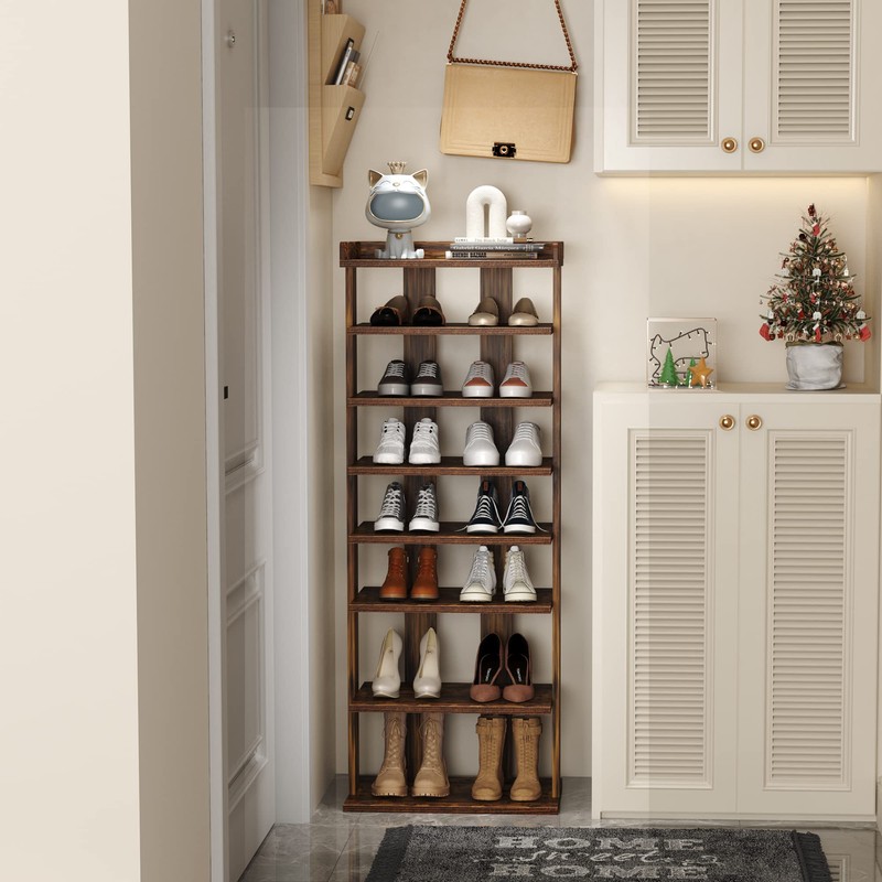 HOMEFORT 7-Tier Wood Shoe Rack, Double Rows Shoe Shelf, Shoe