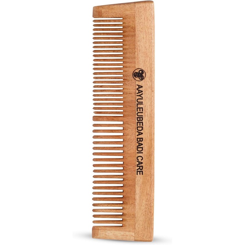 Aayuleubeda Badi Care Neem Wooden Comb Handmade Anti Dandruff Neem