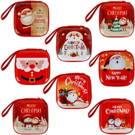 NZZVNZ 8 PCS Christmas Coin Purses, Portable Santa Claus Storage Pouch Box, Christmas Money Wallet Candy Pouch Bag Xmas Gift for Girls Children