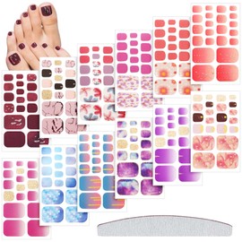 264 Pieces 12 Sheets Full Wraps Toenail Polish Stickers Mermaid Design Toenail Art Polish Stickers Strips Glitter Self-Adhesive Toenail Art Decals with Nail File for Women Girls (Minimalist Style)