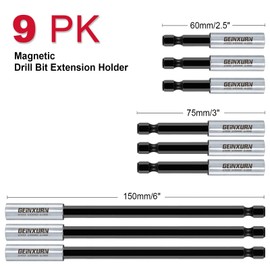 Geinxurn 9Pieces Cr-V Screwdriver Bit Holders, 2.5/3/6”Extension Socket Drill Bit Magnetic Holder Hex Shank Quick-Change Drill Bit Guide