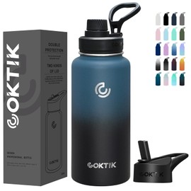 COKTIK 32 oz Sports Water Bottle With Straw,2 Lids, Stainless Steel Vacuum Insulated Water Bottles,Leakproof Lightweight, Keeps Cold and Hot, Great for Travel, Hiking, Biking, Running (Indigo Crush)